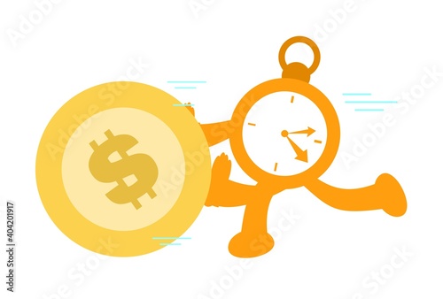 time clock and gold coin money dollar economy cartoon doodle flat design style vector illustration 