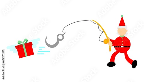 christmas red santa bait for gift box cartoon doodle flat design style vector illustration