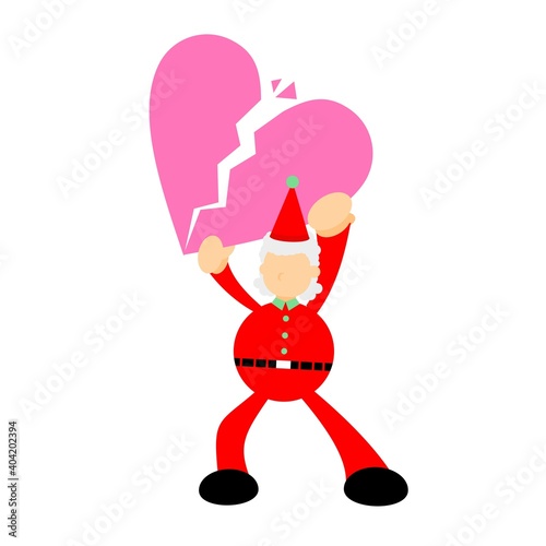 christmas red santa claus pick broken heart cartoon doodle flat design style vector illustration 