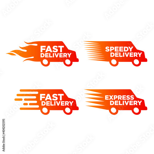 Vector illustration of express delivery icon. Suitable for the design elements of fast delivery companies, fast order delivery, and timely distribution of cargo. Speedy van transport icon collection.