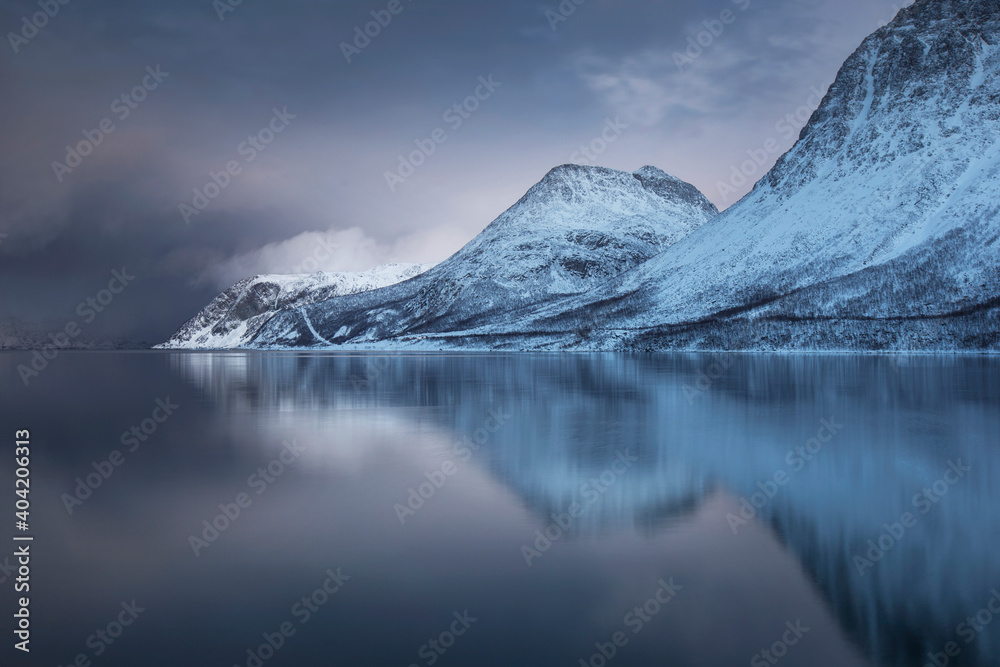 Grotfjord reflections, Tromso, northern Norway