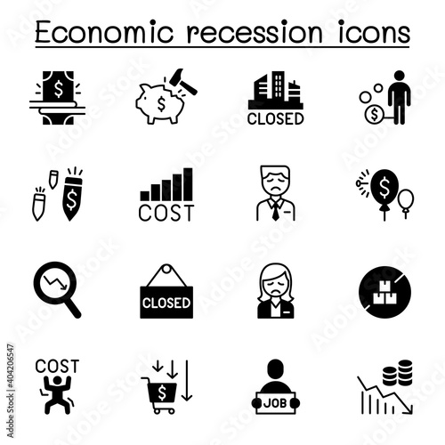 Economic recession, business crisis, trade war icon set vector illustration graphic design