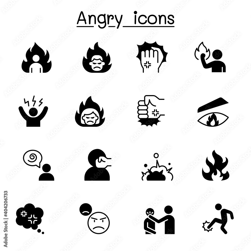 Angry & Violence icon set vector illustration graphic design