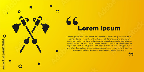 Black Crossed medieval axes icon isolated on yellow background. Battle axe, executioner axe. Medieval weapon. Vector.