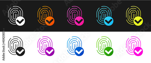 Set Fingerprint icon isolated on black and white background. ID app icon. Identification sign. Touch id. Vector.