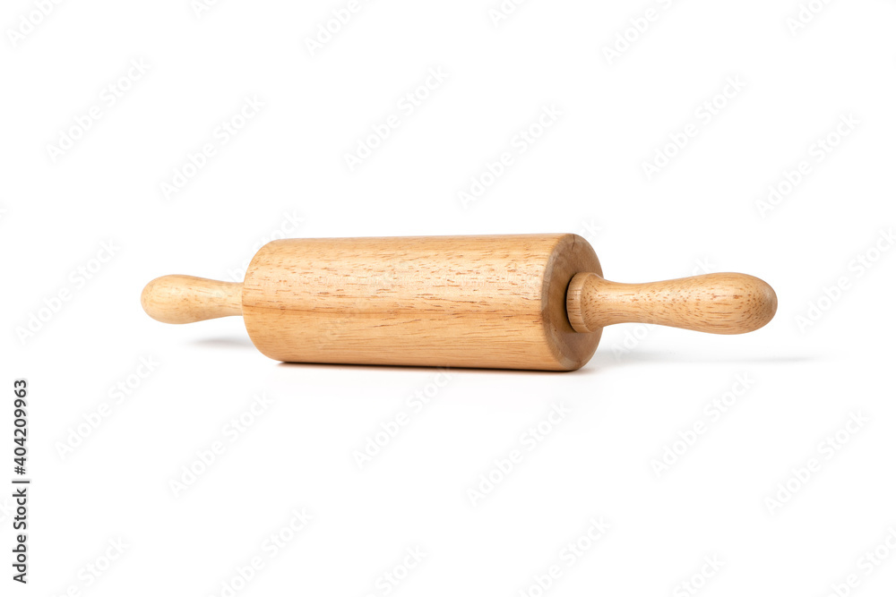 wooden rolling pin isolated on white background with clipping path