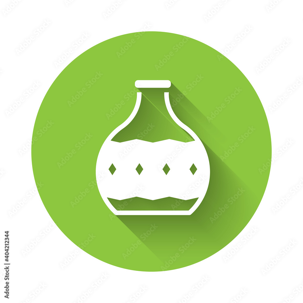White Tequila bottle icon isolated with long shadow. Mexican alcohol drink. Green circle button. Vector. White Tequila bottle icon isolated with long shadow. Mexican alcohol drink. Green circle button. Vector.