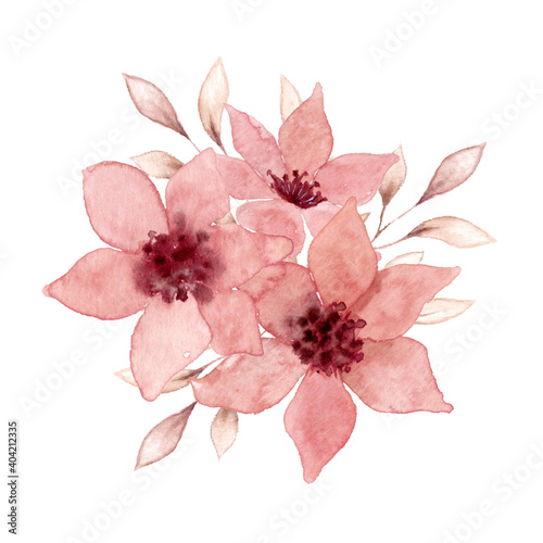 ピンクの花の水彩イラスト