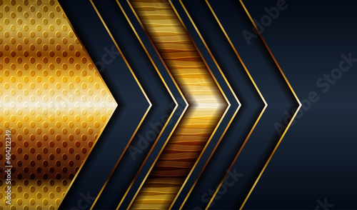 Modern dark 3d abstract navy blue background with golden line shape