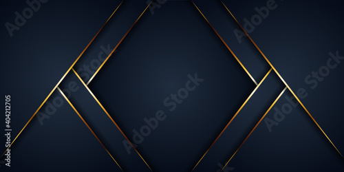 Modern dark 3d abstract navy blue background with golden line shape