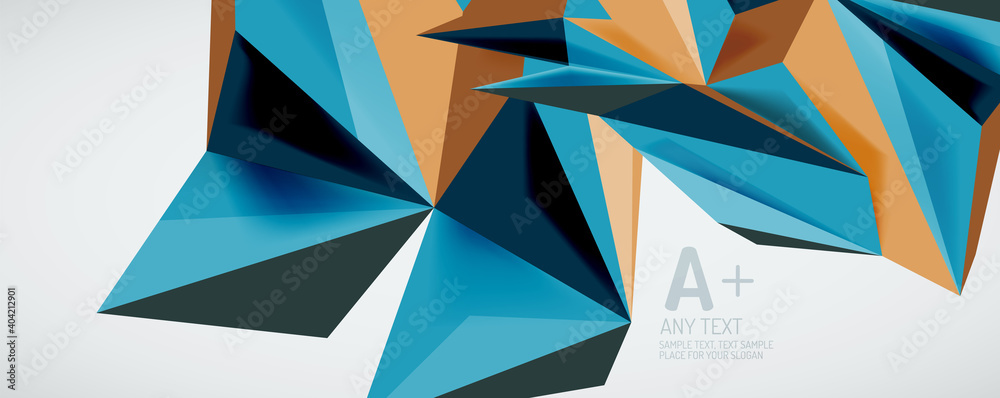 Vector triangle geometric backgrounds. Low poly 3d shape on light backdrop. Vector illustration for covers, banners, flyers and posters and other designs