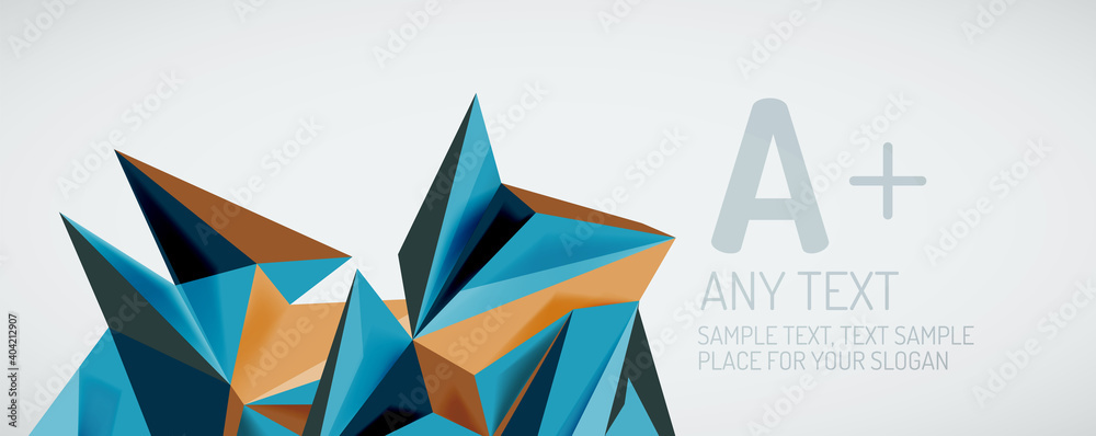 Vector triangle geometric backgrounds. Low poly 3d shape on light backdrop. Vector illustration for covers, banners, flyers and posters and other designs Vector triangle geometric backgrounds. Low poly 3d shape on light backdrop. Vector illustration for covers, banners, flyers and posters and other designs