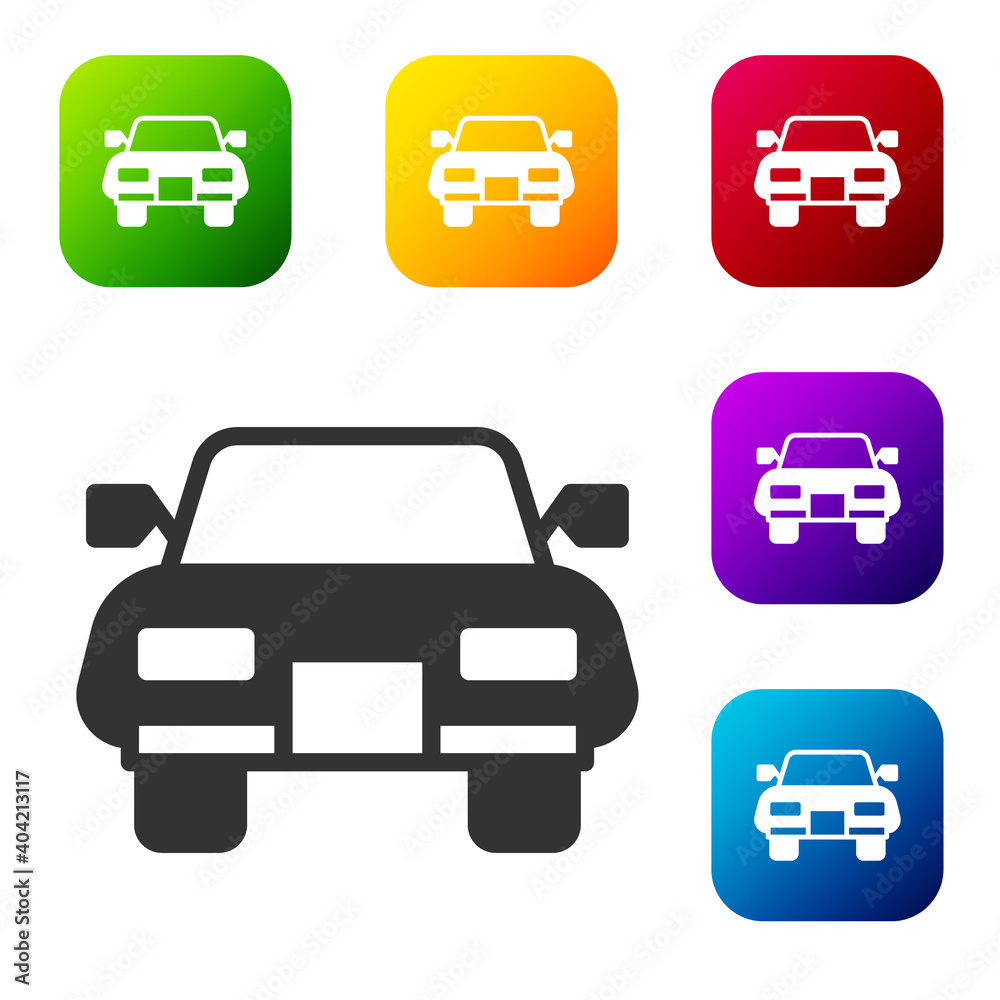 Black Car icon isolated on white background. Set icons in color square buttons. Vector. Black Car icon isolated on white background. Set icons in color square buttons. Vector.