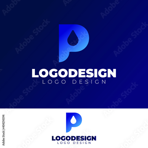 p and drop logo design water logotype vector template