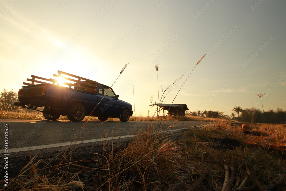 Fototapeta premium Beautiful light , silhouette and blue sky in the morning