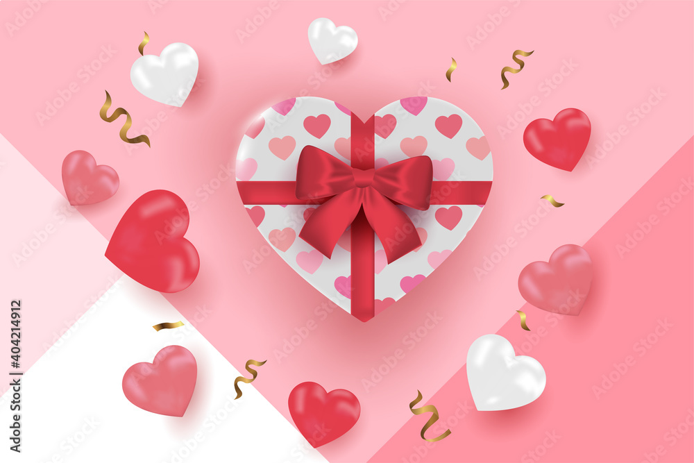 happy valentine's day banner, gift love box with ribbon realistic style with editable text effect. Premium Vector happy valentine's day banner, gift love box with ribbon realistic style with editable text effect. Premium Vector