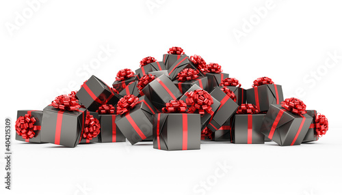 3d Illustration - Geschenke in schwarz mit roten Schleifen - Weihnachtsgeschenke - Geburtstagsgeschenke photo