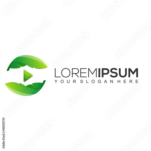Green Play Button Natural Logo Template