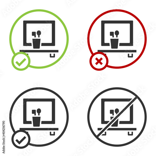 Black Washbasin mirror icon isolated on white background. Bathroom interior with a mirror. Circle button. Vector.