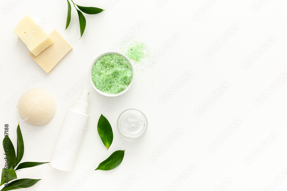 Organic spa cosmetics with tea tree oil and sea salt