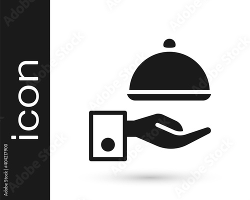 Black Covered with a tray of food icon isolated on white background. Tray and lid sign. Restaurant cloche with lid. Vector.