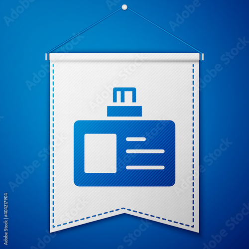 Blue Identification badge icon isolated on blue background. It can be used for presentation, identity of the company, advertising. White pennant template. Vector.