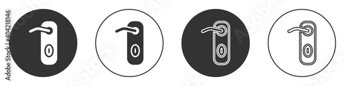 Black Door handle icon isolated on white background. Door lock sign. Circle button. Vector.
