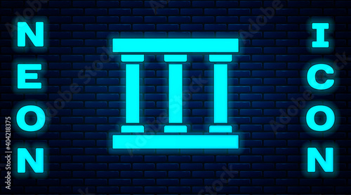 Glowing neon Prison window icon isolated on brick wall background. Vector.