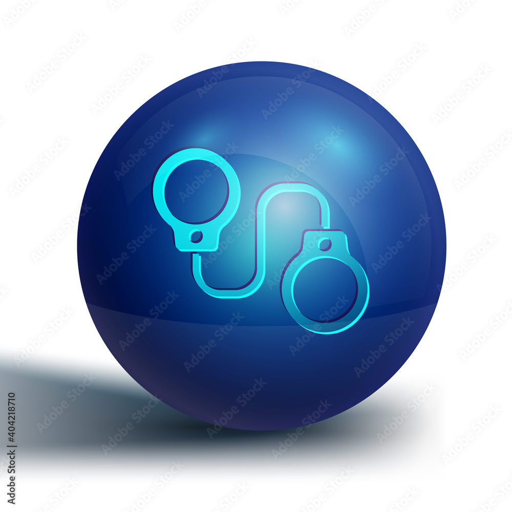 Blue Handcuffs icon isolated on white background. Blue circle button. Vector. Blue Handcuffs icon isolated on white background. Blue circle button. Vector.