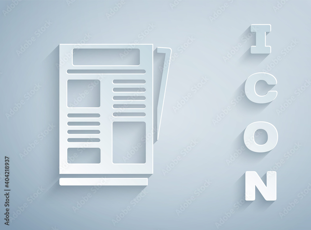 Paper cut News icon isolated on grey background. Newspaper sign. Mass media symbol. Paper art style. Vector. Paper cut News icon isolated on grey background. Newspaper sign. Mass media symbol. Paper art style. Vector.