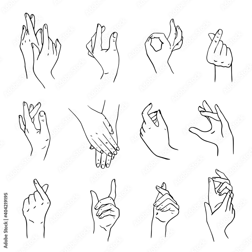 set of realistic gestures hand shape. isolated on white. Geskin's hand ...