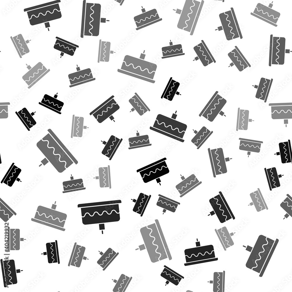 Black Cake with burning candles icon isolated seamless pattern on white background. Happy Birthday. Vector. Black Cake with burning candles icon isolated seamless pattern on white background. Happy Birthday. Vector.