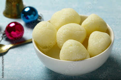 Bowl of delicious North Indian sweet, dessert, rasgula, resgulla,