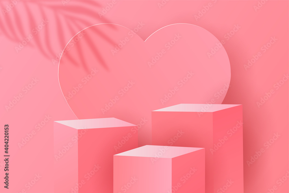 Podium Display product happy valentine's day banners, realistic style minimalist. Premium Vector