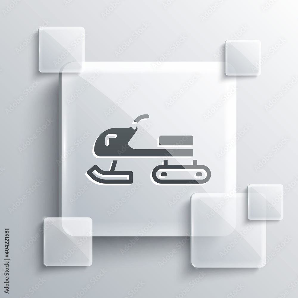 Grey Snowmobile icon isolated on grey background. Snowmobiling sign. Extreme sport. Square glass panels. Vector. Grey Snowmobile icon isolated on grey background. Snowmobiling sign. Extreme sport. Square glass panels. Vector.