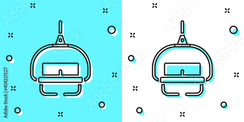 Black line Ski lift icon isolated on green and white background. Random dynamic shapes. Vector.