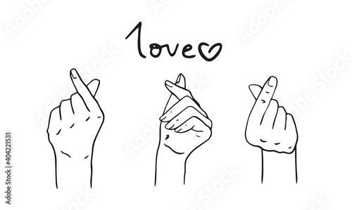Vector set gesture of love Korean. Hand, symbol, love, Korea. Valentine's Day. hand drawing