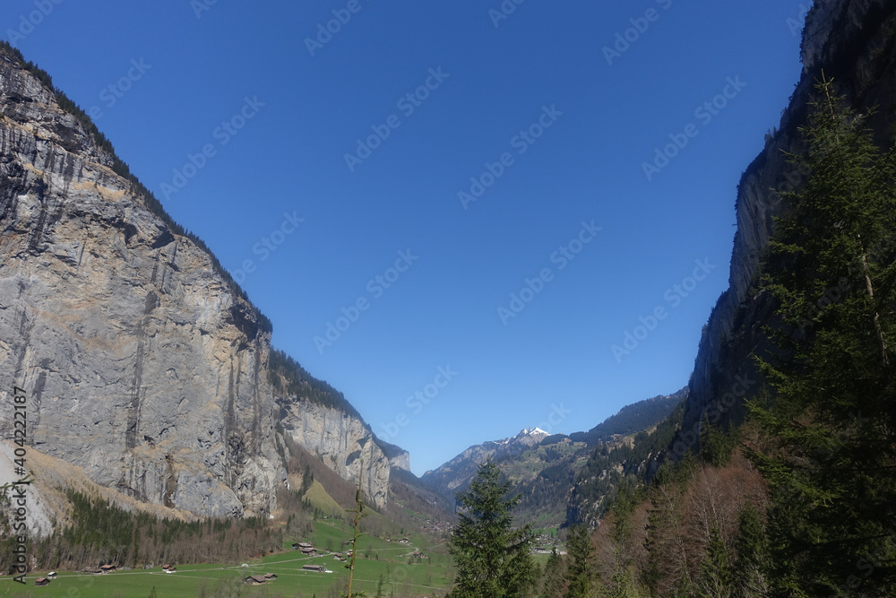 A natural landscape of snow-capped mountains taken in Interlaken, Switzerland A natural landscape of snow-capped mountains taken in Interlaken, Switzerland