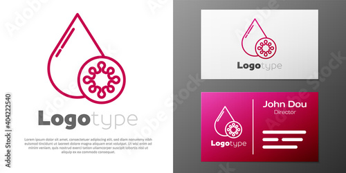 Logotype line Blood test and virus molecule coronavirus icon isolated on white background. Coronavirus, COVID-19. 2019-nCoV. Logo design template element. Vector Illustration.