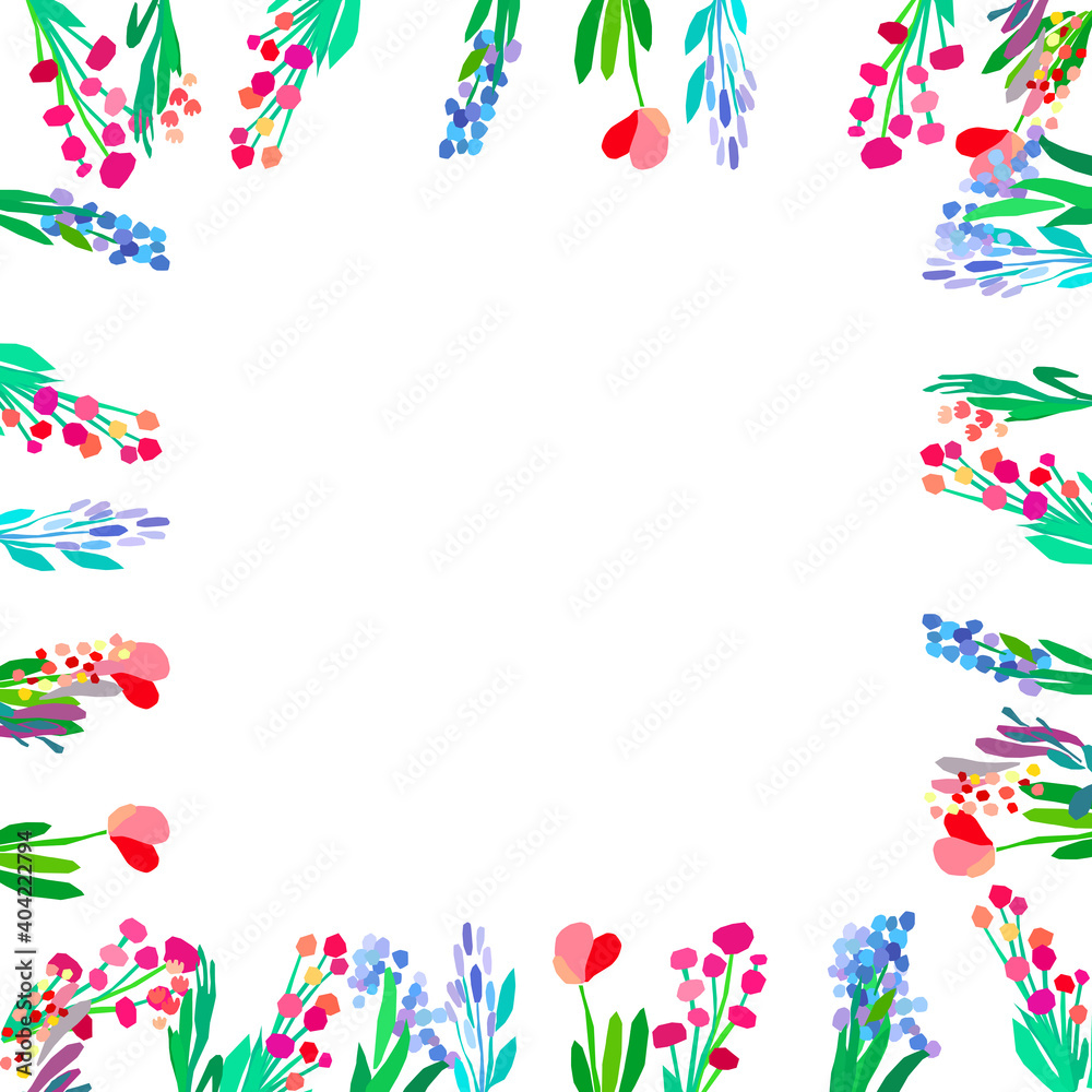 Fototapeta premium Vector floral frame. Abstract flowers on white background.