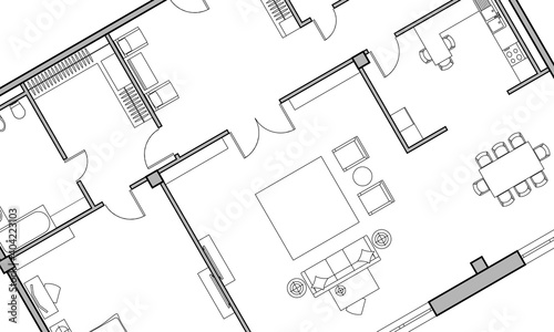 Architectural background. Part of architectural project, architectural plan of the apartment. Black and white vector illustration EPS10