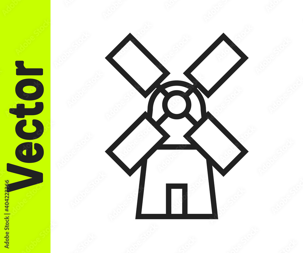 Black line Windmill icon isolated on white background. Vector. Black line Windmill icon isolated on white background. Vector.