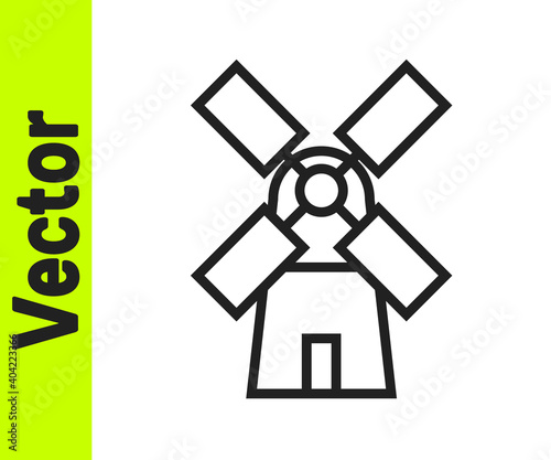 Black line Windmill icon isolated on white background. Vector.