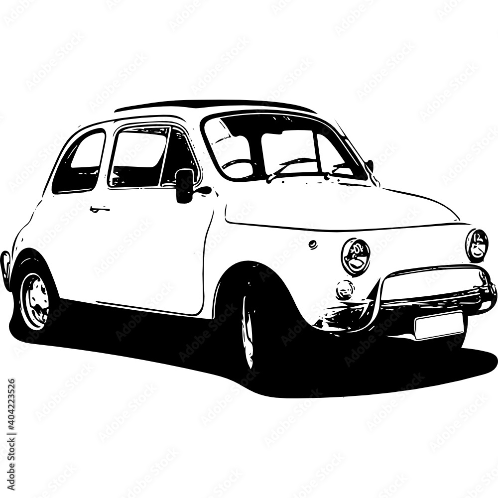 Classic Italian Micro car, black and White Silhouette 