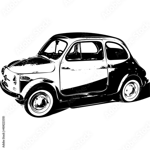 Classic Italian Micro car, black and White Silhouette 