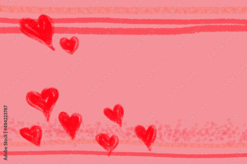 Valentine's Day, background with red and pink hearts on pink background.