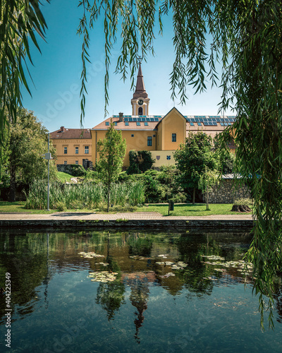 Local park with a little lake in the heart of Tapolca city, Hungary.