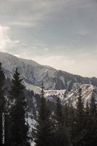 snow covered mountains in winter