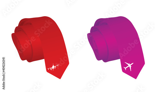 Red and pink tie with airplane logo. vector