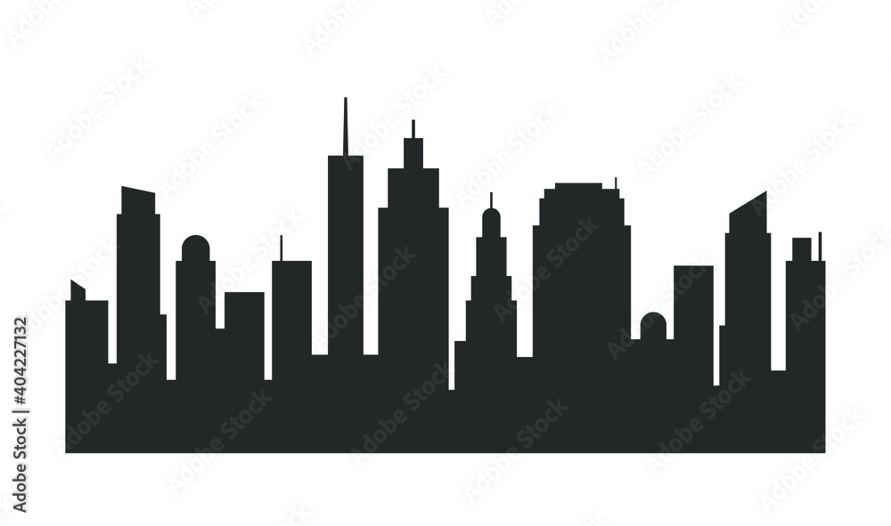 City silhouette background. Town shape graphic pattern. Vector illustration image. Isolated on white background.